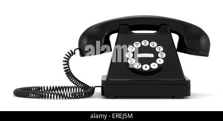 Illustration 3d de téléphone à l'ancienne noir sur fond blanc Banque D'Images