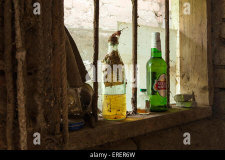 Une bouteille de Stella Artois, chambre abandonnée, environnement laid Banque D'Images