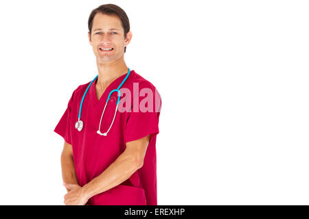 Studio Portrait of Doctor Leaning Against White Background Banque D'Images