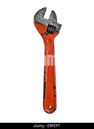 Vintage clé ajustable sur fond blanc, chemin de détourage Banque D'Images