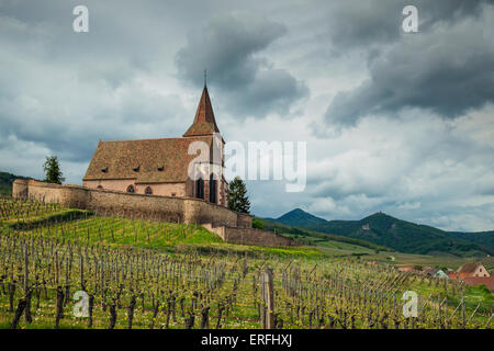 Après-midi de printemps orageux à Hunawihr, Alsace, France. Banque D'Images