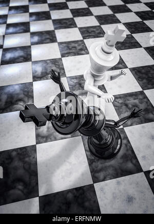 3D render of chess king assommant adversaire avec perforation Banque D'Images