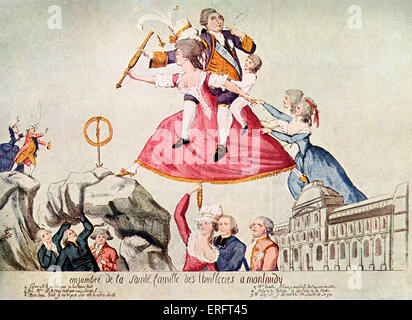 Le roi Louis XVI et sa famille tentent de fuir Paris, 21 juin 1791. Caricature de flyer publié en 1792. Louis XVI : Banque D'Images