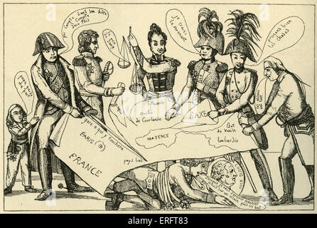 Congrès de Vienne - caricature française au début du 19ème siècle de flyer. Artiste inconnu. Le Congrès de Vienne (1814 - 1815) visant à redessiner la carte politique de l'Europe après la défaite de la France napoléonienne. Banque D'Images