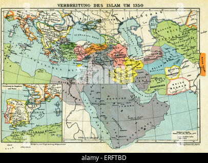 La propagation de l'Islam, ch. 1350 - Carte. Les progrès dans l'Europe de l'Islam portant son influence sur la religion et la culture Banque D'Images