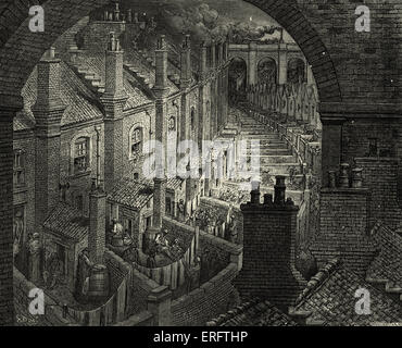 Les rues de Londres victorien avec dos à dos d'une terrasse. Gravure de Gustave Doré, de 'London, un pèlerinage, par Gustave Doré et Banque D'Images