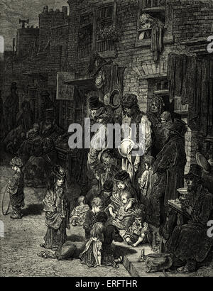 Le Londres victorien- Whitechapel, Wentworth Street. East End de Londres.gravure de Gustave Doré, de 'London, un pèlerinage, par Banque D'Images