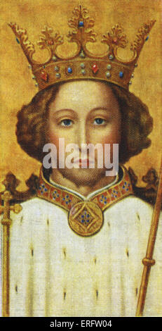 Le roi Richard II - portrait (qui régna de 1377 -1399). À l'âge de 14 ans le fils du Prince Noir a montré son courage en faisant face à une foule en colère au Mile End. La plupart de son règne fut pacifique, jusqu'à ce qu'il est devenu uninged vers la fin et a été déposé par Henry Bolingbroke. À partir de la cigarette du joueur basé sur carte paintng contemporain à l'abbaye de Westminster. Banque D'Images