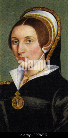 Portrait de Catherine Howard (mort en 1542). Catherine Howard a comparu à la cour en 1540 et a attiré l'attention de Henry VIII et devint sa cinquième épouse. Elle et d'autres ont été trouvés coupables de trahison et exécuté s'il n'était pas la preuve des accusations portées contre elle. À partir de la cigarette du lecteur de cartes, de la peinture à la National Portrait Gallery. Banque D'Images