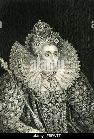 Elizabeth I (1533 -1603) fut reine d'Angleterre Novembre 1558 jusqu'à sa mort. Parfois appelée la reine vierge, Gloriana ou bonne reine Bess, Elizabeth était le sixième et dernier monarque de la dynastie des Tudors. Elle était la fille de Henry VIII et Anne Boleyn. Elle a défait l'armada espagnole et son règne a vu le succès de la colonisation de l'Amérique du Nord. Banque D'Images