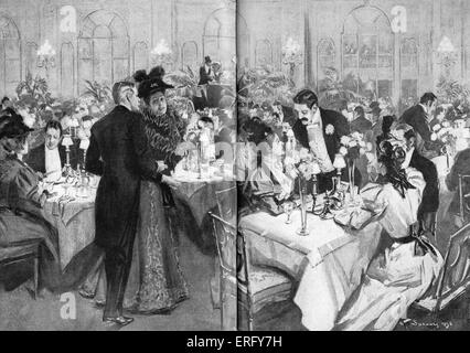 Les membres de la haute société à l'hôtel Waldorf, 1896. La salle à manger a été spécialement décoré pour l'Afficher la semaine. Légende Banque D'Images