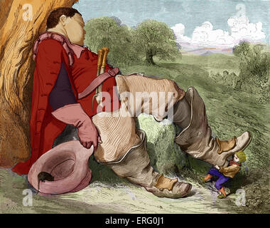 Hop o' mon pouce gravure de Gustave Doré. : Hop o' mon pouce tire de l'un des sept de Sleeping Giant-league, bottes de Banque D'Images