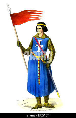 Henri II Clément, Maréchal de France, Seigneur du Mez, à la fin 13 ème siècle, en cotte de costume de l'armée française, tenant une bannière et l'épée. c. 1847, peints à la main, copie du 13e siècle vitrail à la cathédrale de Chartres (Pannemaker). Banque D'Images