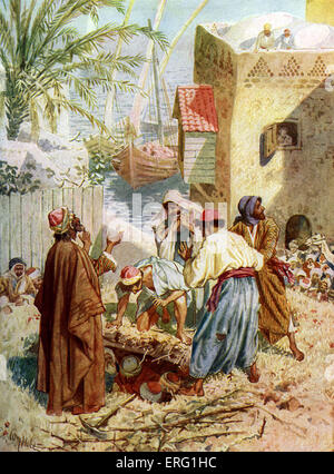 Jésus guérit un homme paralysé à son retour à Capharnaüm . 'Je te le dis, lève-toi, prends ton lit, et va dans ta maison. Et il se leva, et aussitôt a pris le lit, et alla devant eux tous ; de sorte qu'ils étaient tous dans l'étonnement et glorifiaient Dieu, disant : Nous n'avons jamais vu sur cette mode' Mark ii 1-12. Illustration par William Hole 1846-1917. Banque D'Images