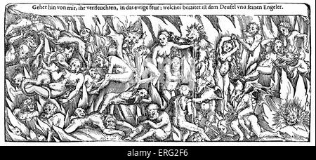 L'enfer par Lucas Cranach . L'allemand du 16e siècle gravure sur bois illustrant les démons et les damnés . Légende : 'Gehet hin von ihr mir Banque D'Images