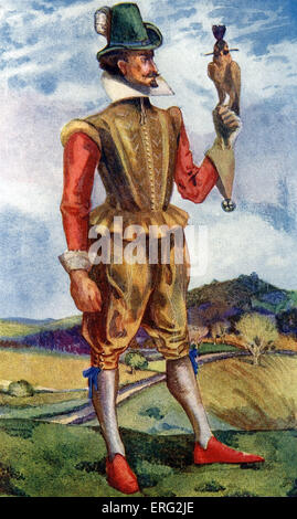 L' homme en costume règne de Jacques I (1603 -1625). Le port d'un doublet avec collier rigide ordinaire et des culottes avec des rubans à Banque D'Images