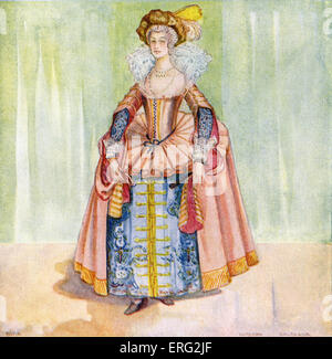 Costume de femme au règne de Jacques I (1603 -1625). Portant une robe à la pendaison, ouvrir avec un 'Catherine Wheel' corsage, Banque D'Images