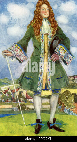 L' homme en costume règne de William et Mary (1689 -1702). En étudiant une jupe large et profondément refoulé, hautement Banque D'Images