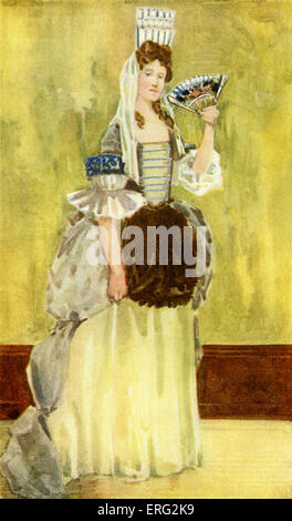 Costume de femme au règne de William et Mary (1689 -1702). En portant une robe avant-lacé ouvert avec des manches et des poignets. Banque D'Images