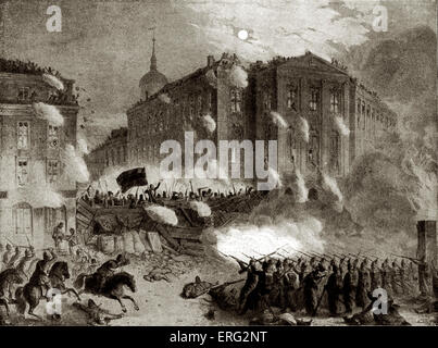 La place Alexander barricade, Berlin, 18 mars 1848. Banque D'Images