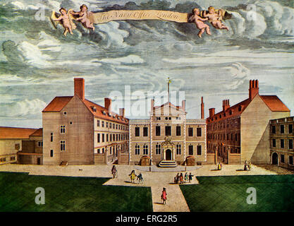 Le bureau de Samuel Pepys, béquilles, frères de Londres. Gravure 1714. Le Bureau de la Marine comme c'est au cours de Pepys' de l'administration. Banque D'Images