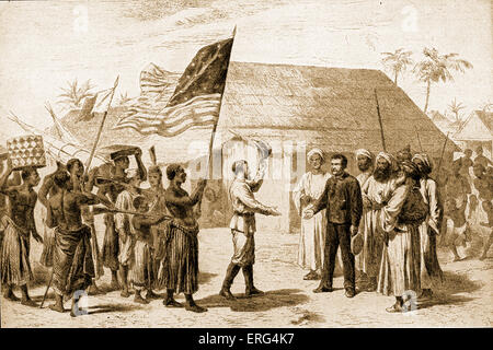 Trouver Stanley Livingstone à Ujiji de village sur la rive du lac Tanganyika, Zanzibar, 28 octobre 1871.'Dr Livingstone. Je Banque D'Images