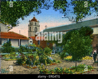 Californie : Mission San Buena Ventura et Jardin Photo prise c.1900s Banque D'Images