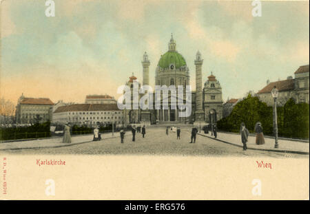 Vienne, Autriche : Karlskirche (St. L'église de Charles). Carte postale. Banque D'Images