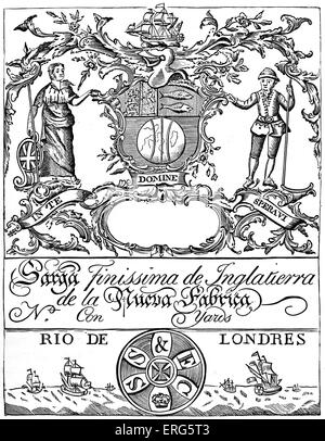 L'étiquette du commerce de la South Sea Company. La joint stock company, commercialisés en Amérique du Sud au cours du 18e siècle. Fondée en Banque D'Images