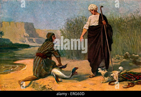 Tobias et l'Ange - (L'Histoire Sainte de la série). Le Livre de Tobie 6:6 de l'Ancien Testament. Après l'original par Robert Leinweber, Banque D'Images