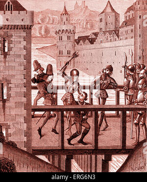 Assassinat de Jean II, Duc de Bourgogne, sur le pont de Montreau le 10 septembre 1419, reproduit à partir de la Chronique de Banque D'Images