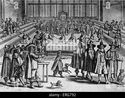 Cromwell expulser le Parlement, 1653, reproduit à partir d'un dix-septième siècle néerlandais satirique imprimer. Oliver Cromwell, Lord Banque D'Images