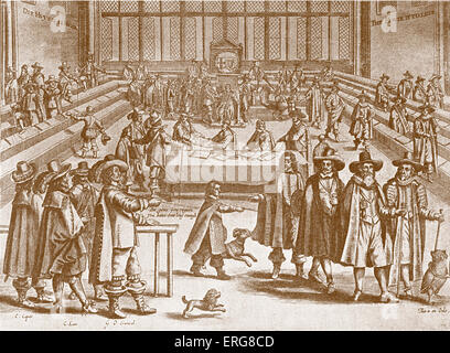 Cromwell expulser le Parlement, 1653, reproduit à partir d'un dix-septième siècle néerlandais satirique imprimer. Oliver Cromwell, Lord Banque D'Images