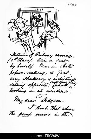 La lettre de John Tenniel à Lewis Carroll, 1 juin 1870. Description de l'illustration avec ses idées pour Alice a travers le Banque D'Images