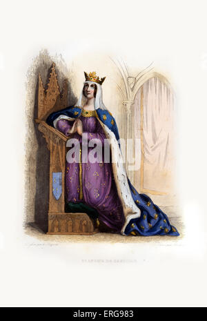 Blanche de Castille. Reine consort de la France en tant qu'épouse de Louis VIII. 1188-1252. Gravure par Pardind, c.1844. Banque D'Images