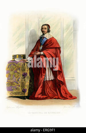 Armand Jean du Plessis de Richelieu, Cardinal et duc de de Richelieu. Pasteur et homme d'État français. 1585-1642. Gravure par Banque D'Images