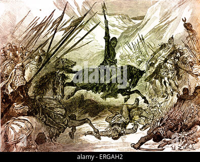 Bataille d'Azot, 1191. Au cours de la Troisième Croisade. Le roi Richard je rallie les croisés franco-anglaise contre Saladin et son Banque D'Images