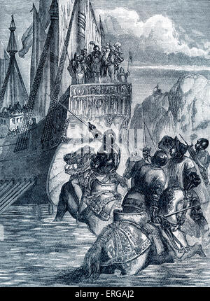 L'arrivée de Sigismond en Angleterre, 1417. Au moment de l'arrivée de l'empereur, plusieurs d'Henri V, avec son navire approche nobles Banque D'Images