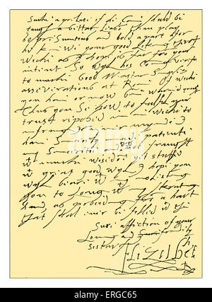 Manuscrit : Lettre de la Reine Elizabeth I de Jacques VI d'Écosse repousser les accusations portées contre sa politique par Philippe III d Banque D'Images