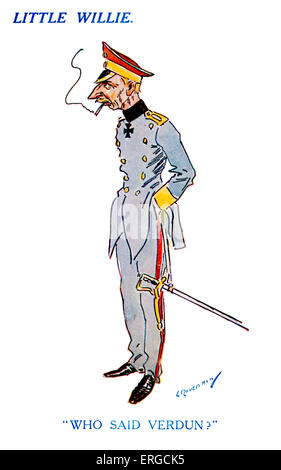 Le Prince Wilhelm - caricature. En dernier Prince héritier de l'Empire allemand et du royaume de Prusse : 6 mai 1882 - 20 juillet 1951. L'Illustre fumeurs en uniforme avec la légende "Qui a dit Verdun ?'. Fait référence à la bataille de Verdun, 21 février-18 décembre 1916, entre les armées française et allemande. Elle a abouti à une victoire tactique pour les Français. Banque D'Images