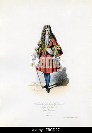 Chevalier dans la dernière mode, du règne de Louis XIV, 1700 - de la gravure par Hippolyte Pauquet, après Bonnart. LXIV, Roi de France : 5 septembre 1638 - 1 septembre 1715. LX la plaque. Banque D'Images