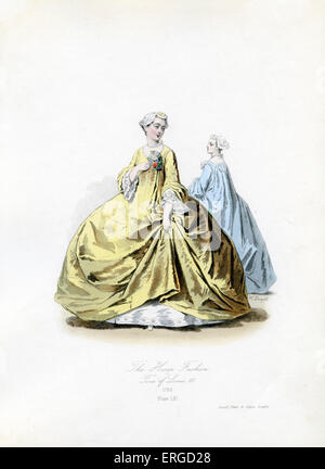 L'Hoop Fashion à l'époque de Louis XV, 1729 - de la gravure par Hippolyte Pauquet. Créé en portant des hoopskirts sous Banque D'Images