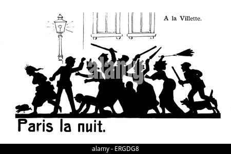 Paris la nuit ('Paris la nuit), ch. 1900. Une rixe à la Vilette. Silhouette. Banque D'Images