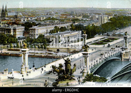 Le Pont Alexandre III, Paris, ch. 1900. Panorama pris du Grand Palais.