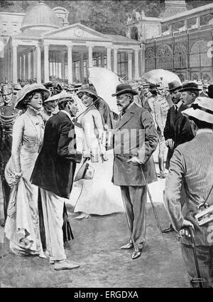 Édouard VII au springs à Marienbad, 1909 - prendre la 'cure' (les eaux de source). À partir de Dessin de F. Matania de la période. Banque D'Images