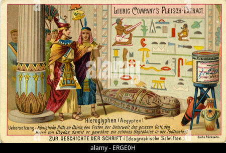 Histoire de l'écriture ('Zur Geschichte der Schrift') - L'écriture idéographique. Gravure de 1892 publiées. Les hiéroglyphes égyptiens. Banque D'Images