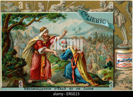 La réconciliation d'Esaü et Jacob. Genèse 32-33. Liebig série de carte. Banque D'Images