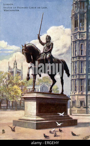 Richard Coeur de Lion 's statue, Westminster, Londres. Au début du xxe siècle. Richard Ier d'Angleterre, 8 septembre 1157 - 6 Avril Banque D'Images