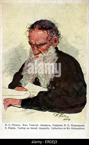 Leo Tolstoy au travail - de l'aquarelle d'Ilia Efimovitch Répine LT : romancier russe, 9 septembre 1828 - 20 novembre, 1910. 1844 : IFR - 29 septembre 1930 Banque D'Images