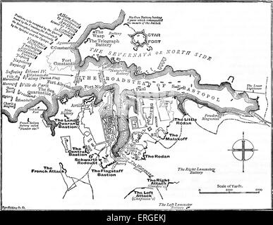 Siège de Sébastopol - carte de la défense. Siège durant la guerre de Crimée, qui dure de septembre 1854 à septembre 1855. Banque D'Images